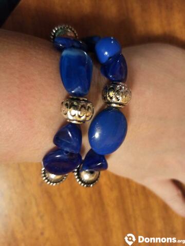 Lot de 2 bracelets à grosses perles bleues et arge