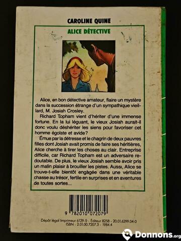 Livre enfant Alice détective bibliothèque verte