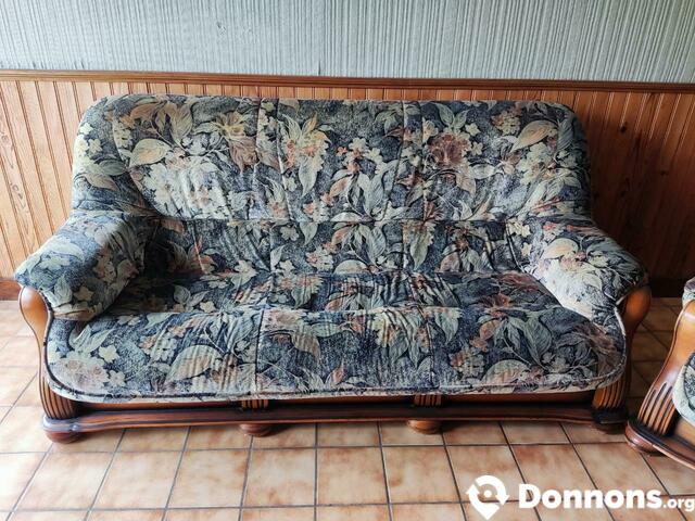 Canapé et fauteuil bois velour