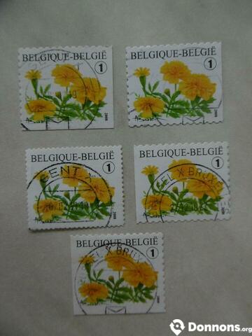 9 timbres fleurs Belgique
