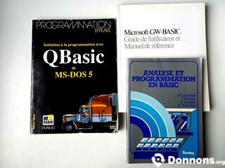 Lot 3 livres programmation basic, qbasic, gw-basic
