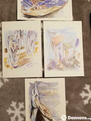 4 cartes aquarelle à.m. monpezat