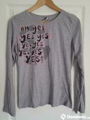 Tee-shirt gris manches longues taille M