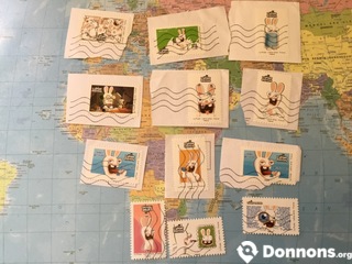 Lot unique timbres France lapins crétins