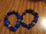 Lot de 2 bracelets à grosses perles bleues et arge